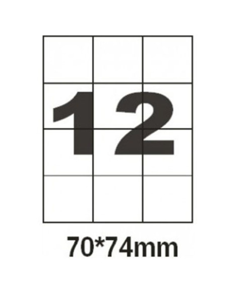 Etichete autoadezive A4, 100 foi, 12 buc, 70*74 mm